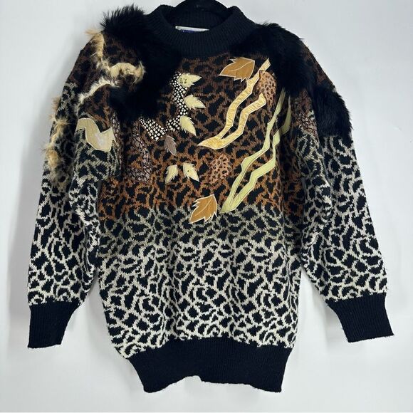 MARIEA KIM Women’s Vintage Animal Print Sweater Sz M - Picture 1 of 6